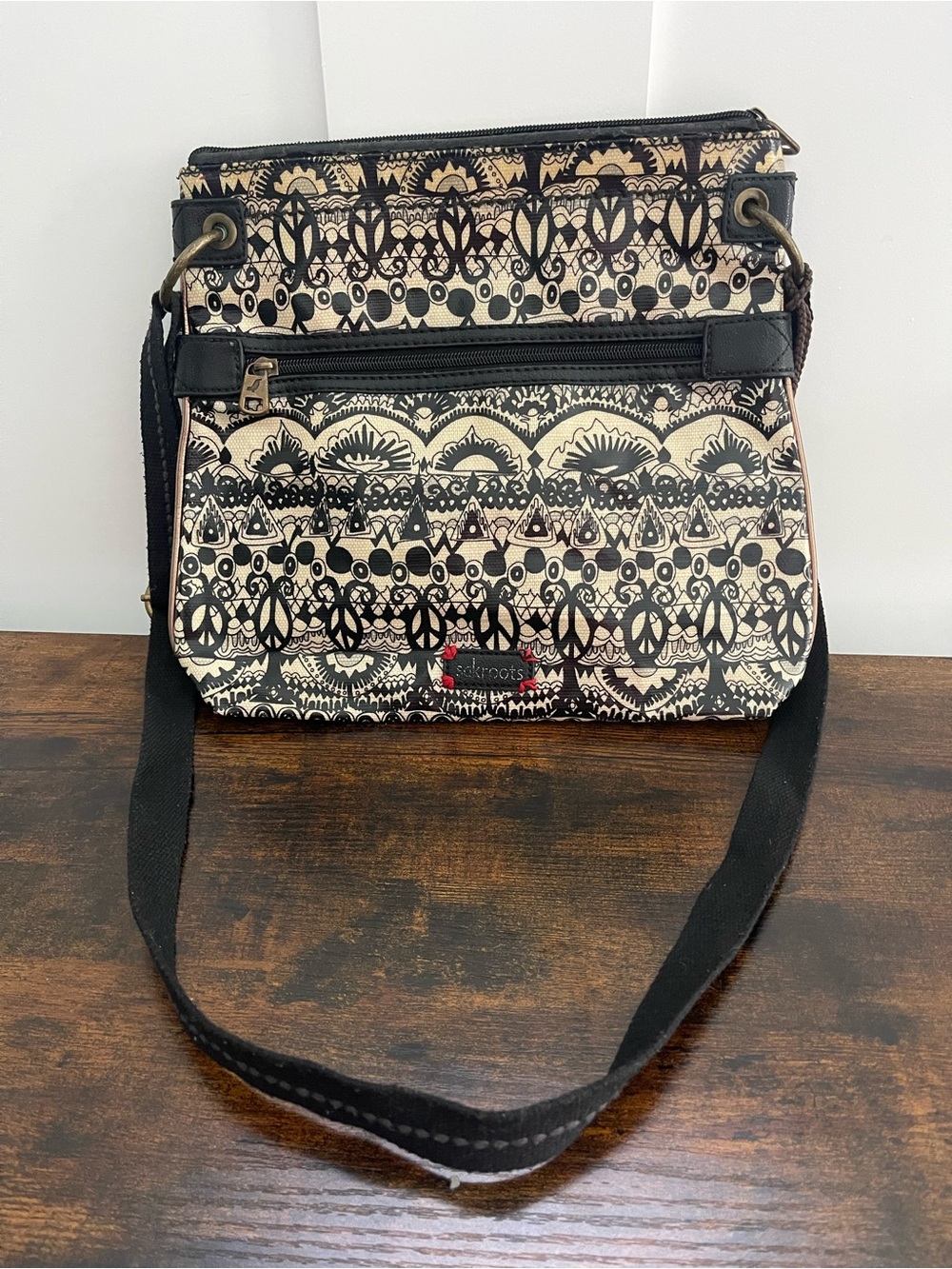 Sakroots Black & Cream Geometric Pattern Crossbody Bag